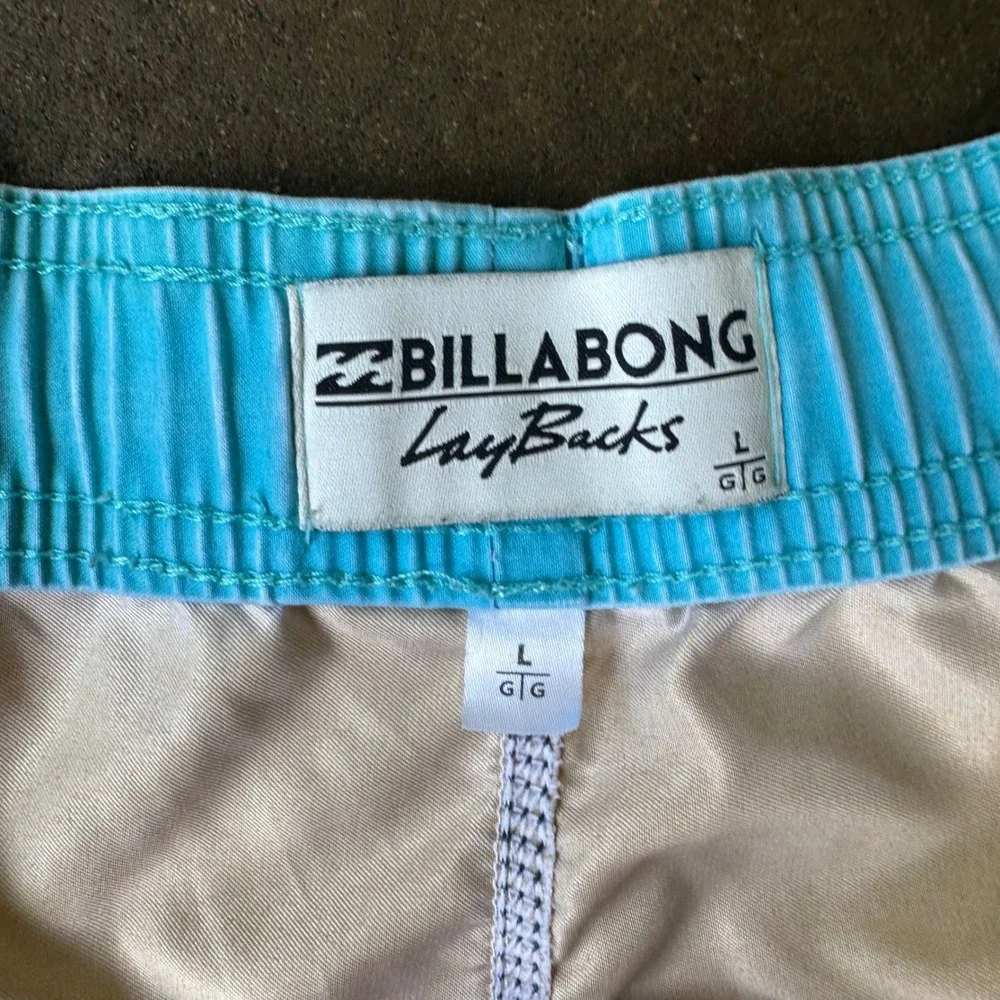 Billabong LayBacks Board Shorts Mens Size L Blue Yellow Pink Excellent Striped